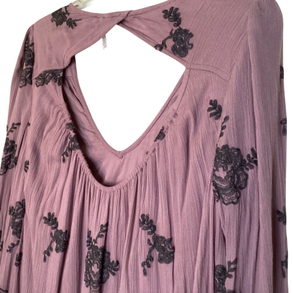 Free People Austin Dress Sz M Mauve Embroidered Mini Open Back Boho Festival EUC - Picture 6 of 9
